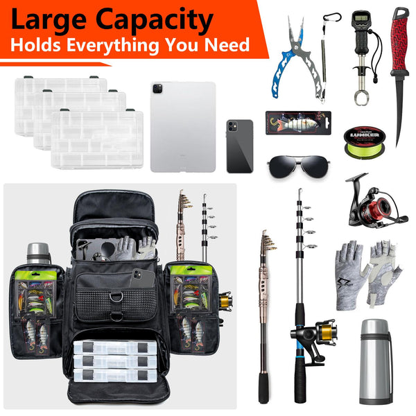 Hap Tim 42L Fishing Tackle Backpack Dual Rod Holders