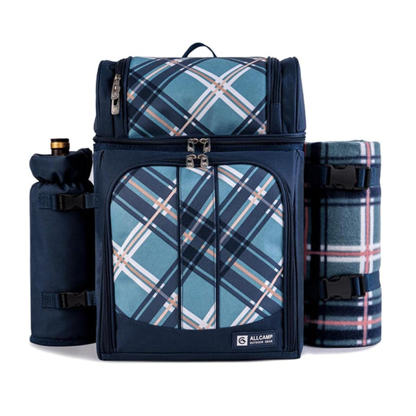 Picnic Backpack Cooler for 2/4 Person with Insulated Leakproof Cooler Bag, Wine Holder, Fleece Blanket, Cutlery Set