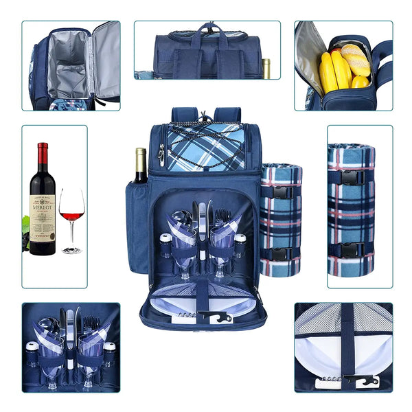 Picnic Set Backpack with Insulated Cooler for Two