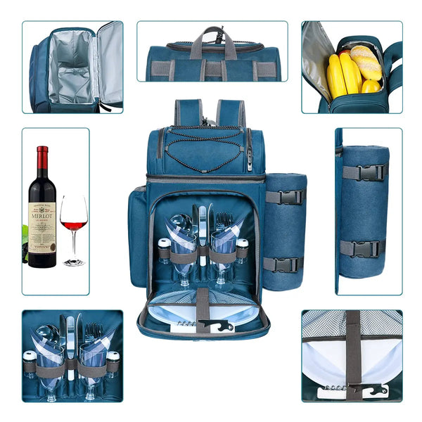 Picnic Set Backpack with Insulated Cooler for Two