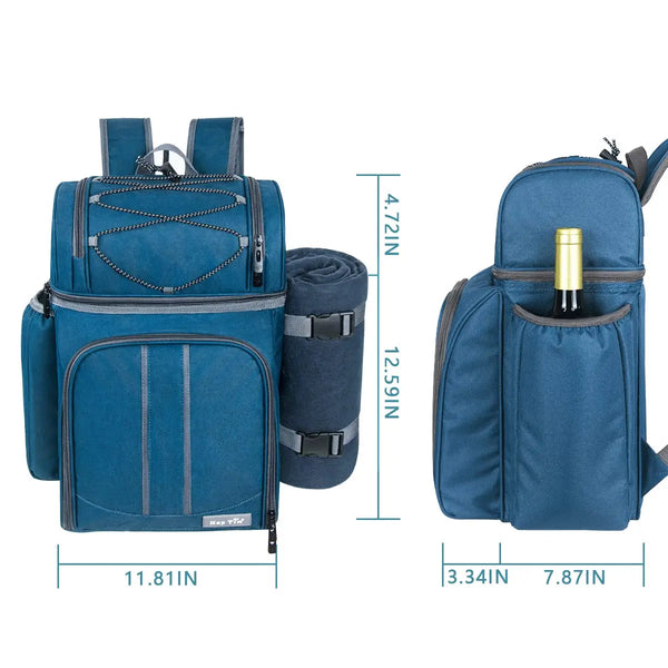 Picnic Set Backpack with Insulated Cooler for Two