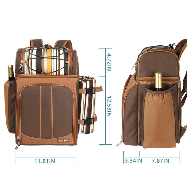 Picnic Set Backpack with Insulated Cooler for Two