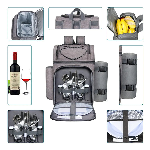 Picnic Set Backpack with Insulated Cooler for Two