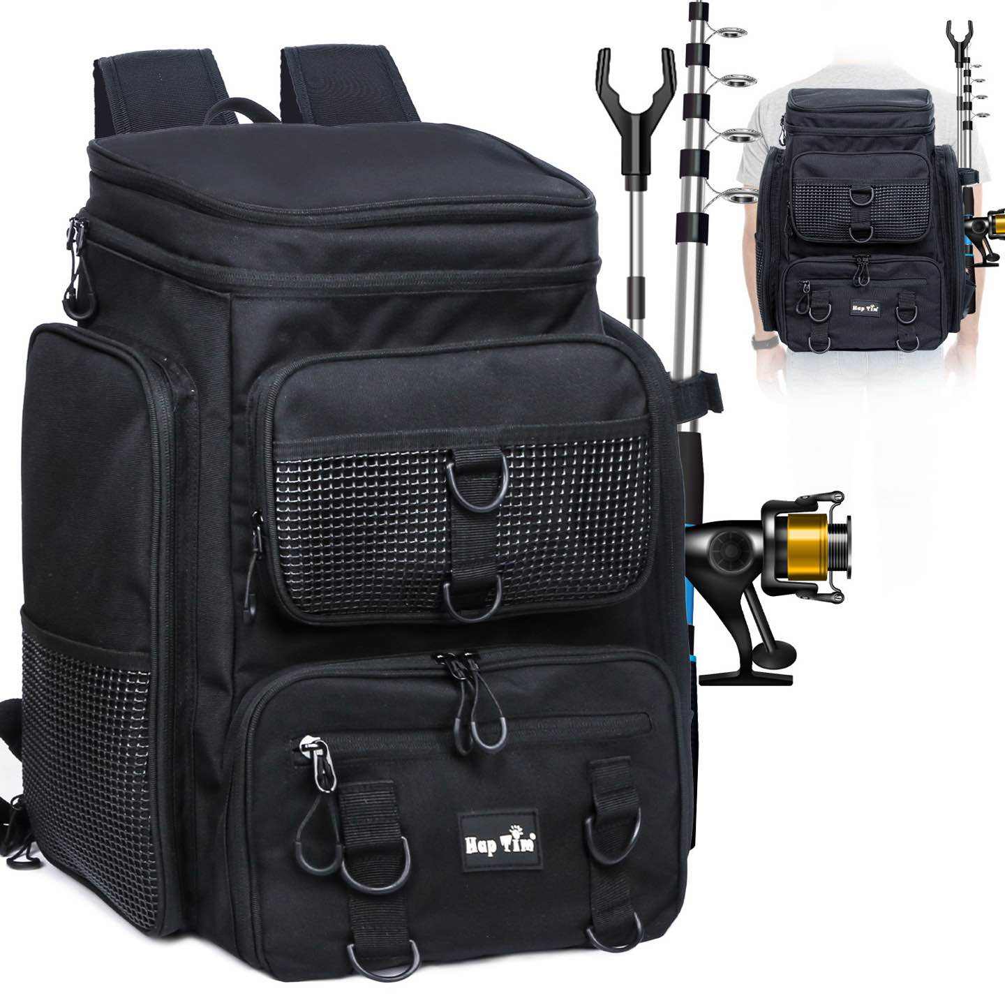 back pack tackle boxes Hap Tim 42L Fishing Tackle Backpack Dual Rod Holders