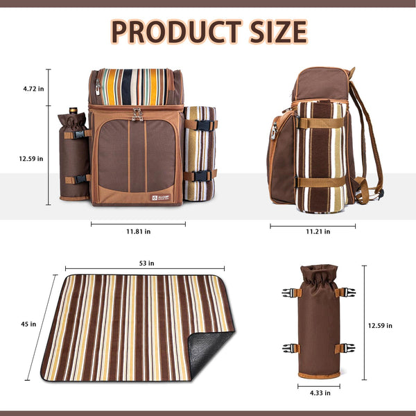 Picnic Backpack Cooler for 2/4 Person with Insulated Leakproof Cooler Bag, Wine Holder, Fleece Blanket, Cutlery Set