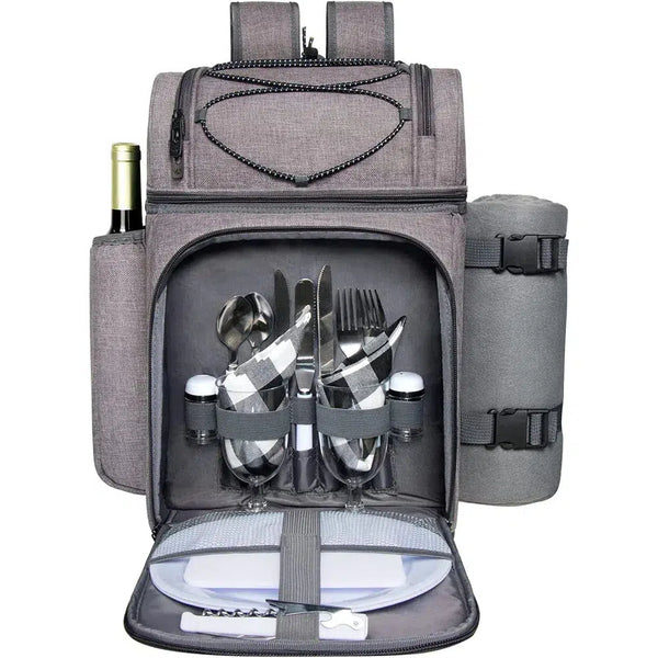 Picnic Set Backpack with Insulated Cooler for Two