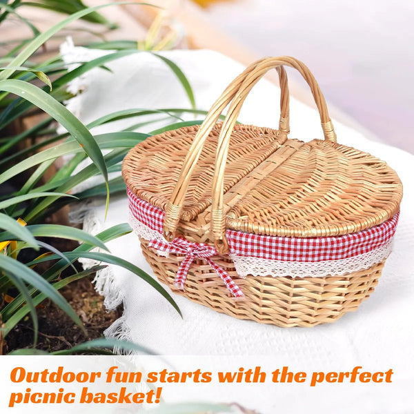 Hap Tim Wicker Picnic Basket Set with Lid for 2 Person
