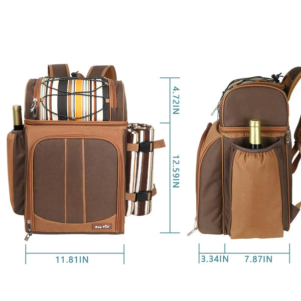 Picnic Set Backpack with Insulated Cooler for Four