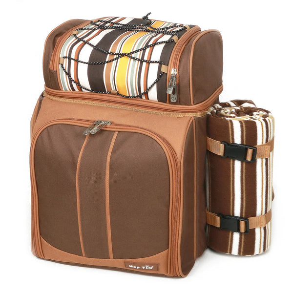Picnic Set Backpack with Insulated Cooler for Four