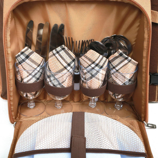 Picnic Set Backpack with Insulated Cooler for Four