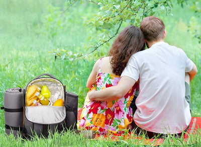 Picnic Basket Backpack for 4 Person with Insulated Cooler Compartment, Wine Holder, Fleece Blanket, Cutlery Set