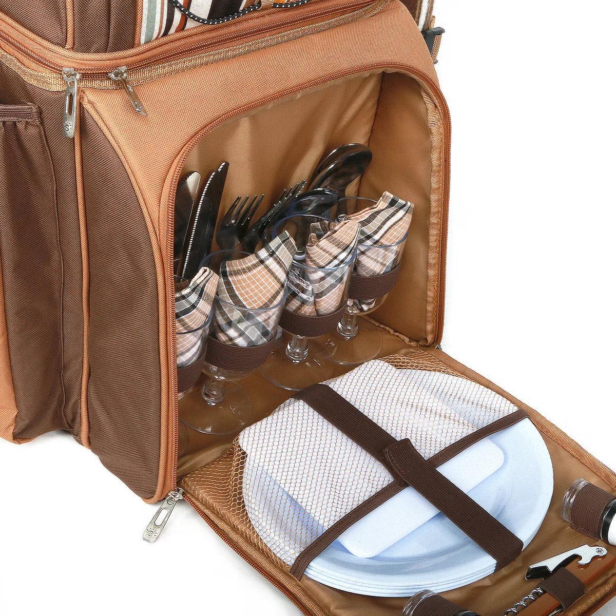 cool leather picnic backpack Picnic Set Backpack with Insulated Cooler for Two Navy Blue