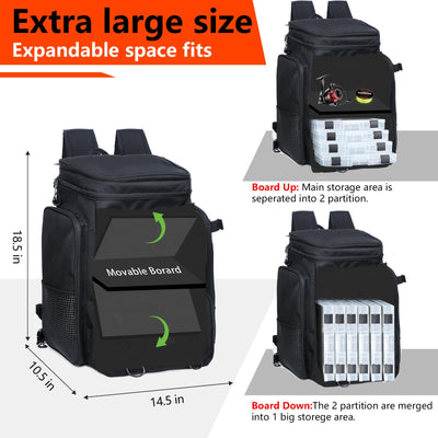 Hap Tim 42L Fishing Tackle Backpack Dual Rod Holders