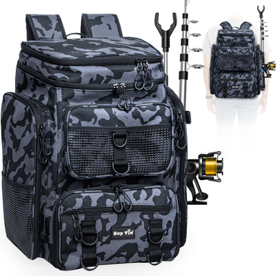 Hap Tim 42L Fishing Tackle Backpack Dual Rod Holders