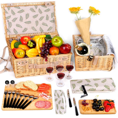 Dual Wicker Picnic Basket Set with Blanket Charcuterie Boards