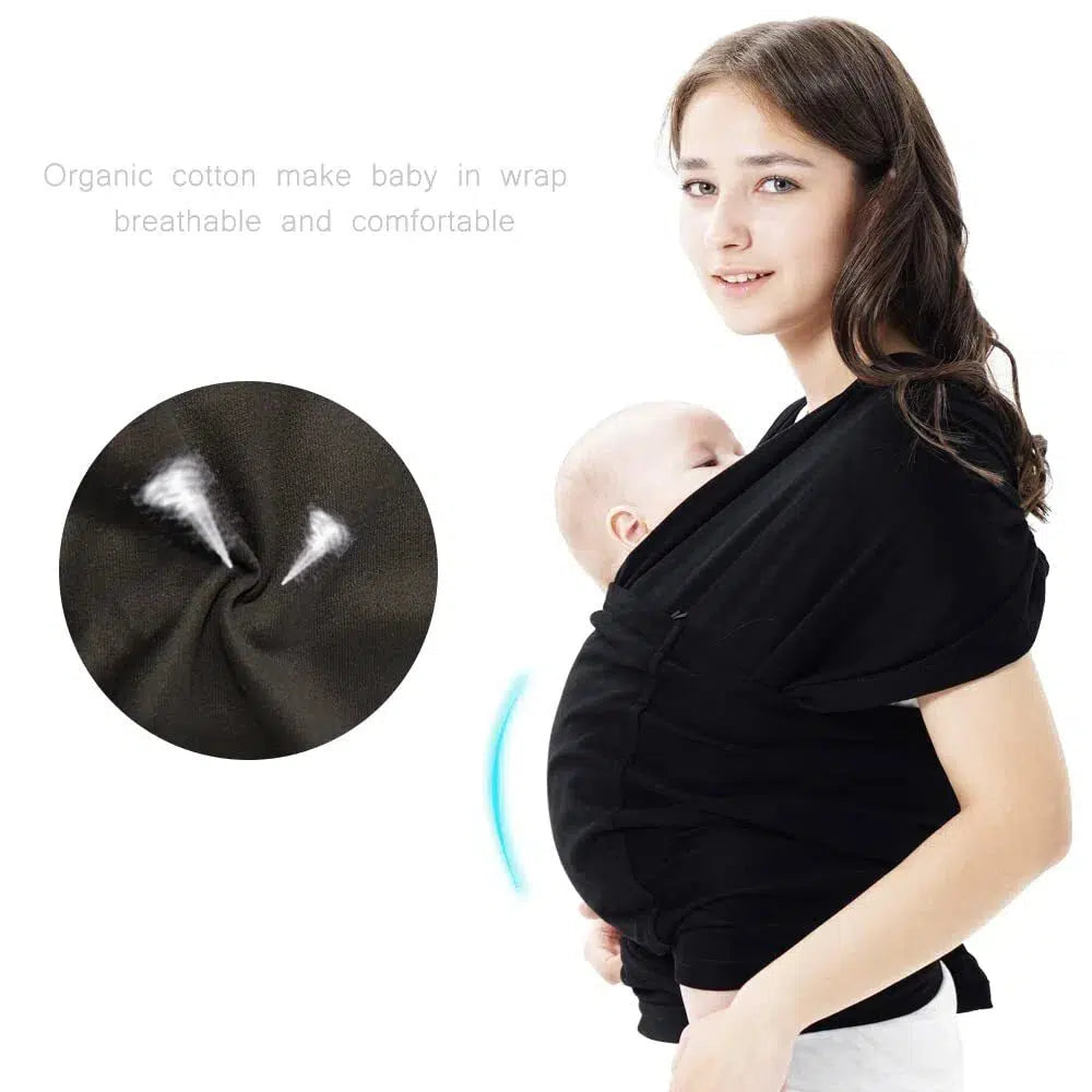 Hap Tim Baby wrap Carrier, Softness Organic Cotton, Breathable Adjustable Strap Baby Hold Carrier for Newborn Up to 40 lbs (Black)