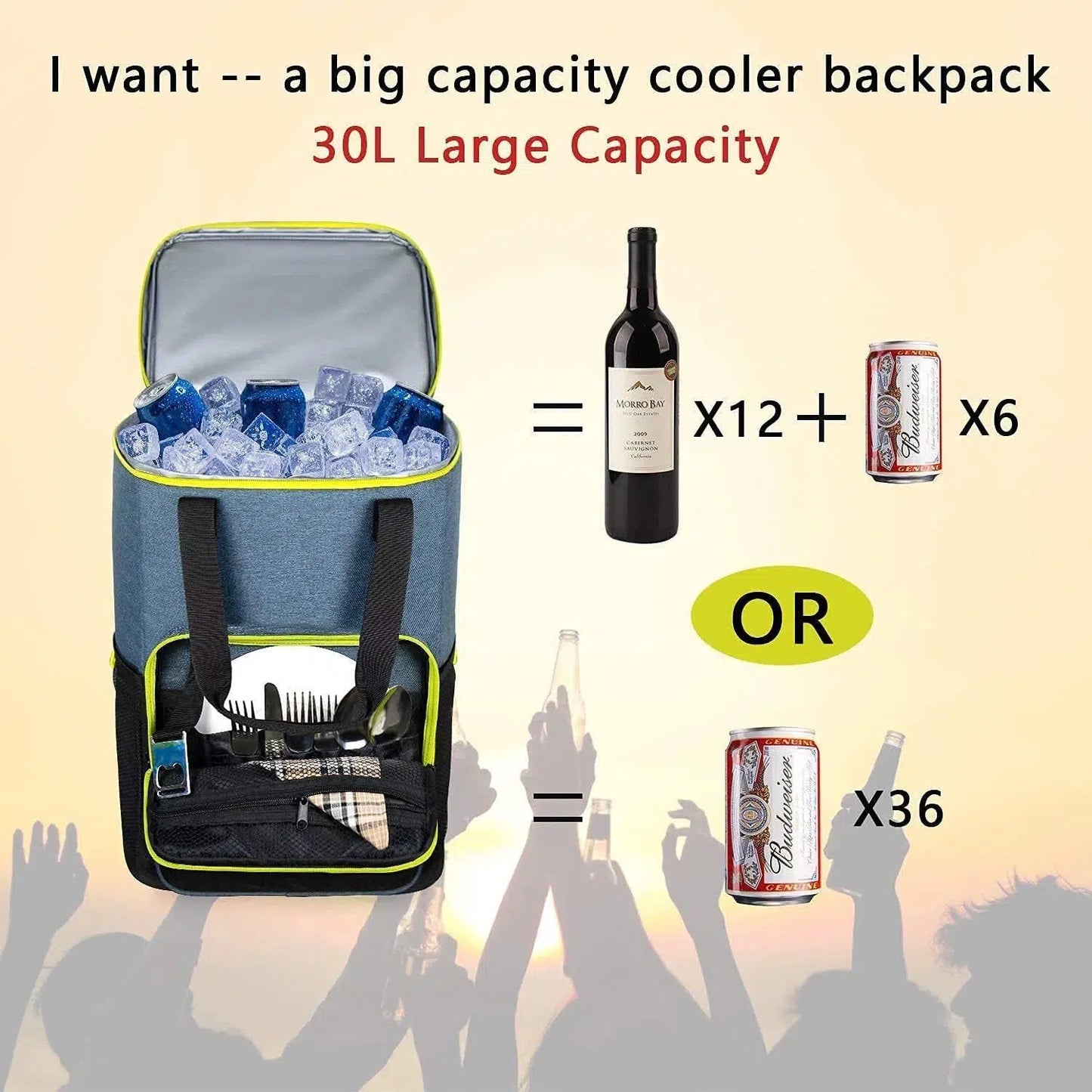 Hap Tim Black Insulated Leak Proof 30 Can Cooler Backpack