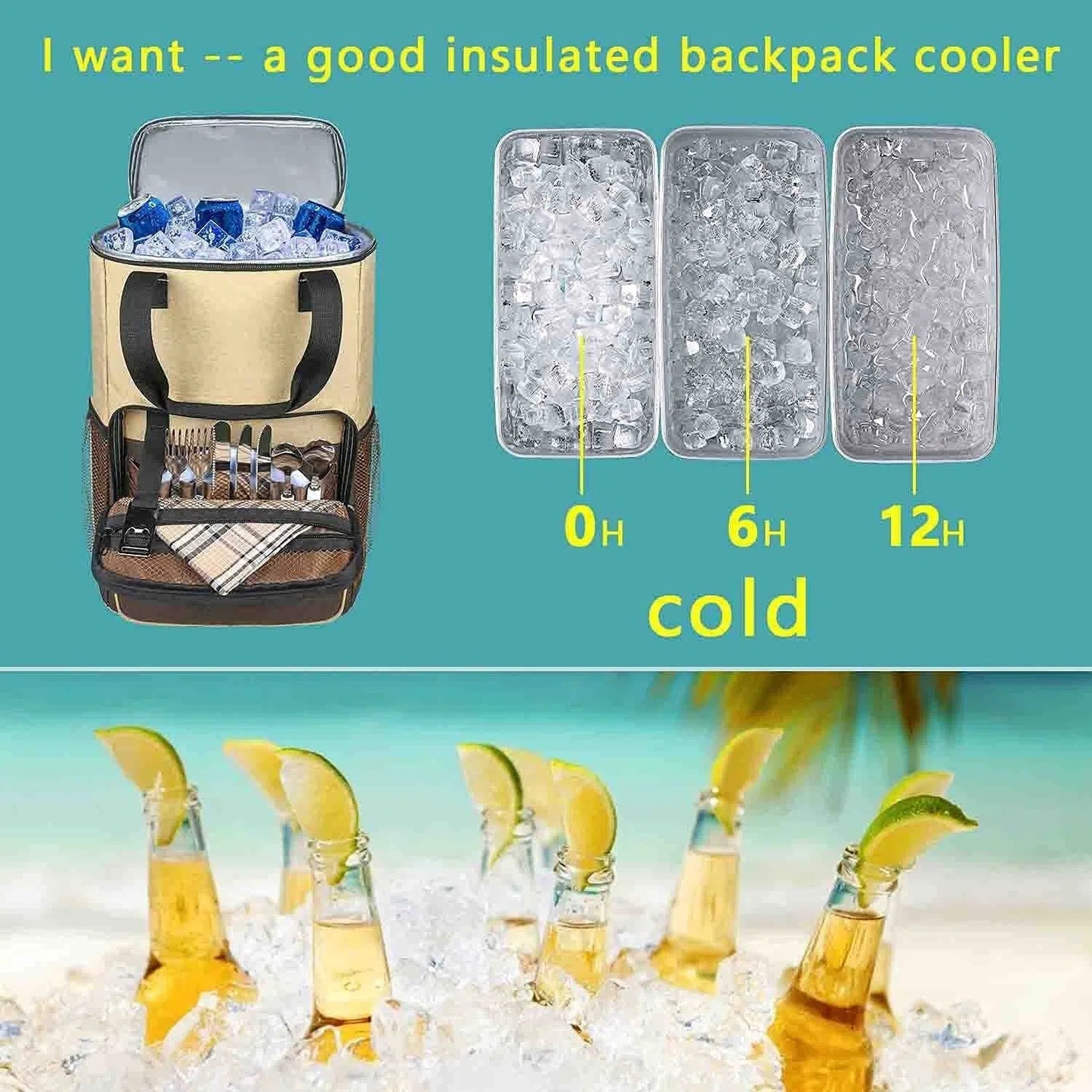 Hap Tim Backpack Cooler Insulated Leak-Proof Cooler Backpack Large Capacity 30 Cans Soft Cooler Bag for Men Women to Picnics, Hiking, Camping, Beach, Lunch, Park or Day Trips (13760-BR)