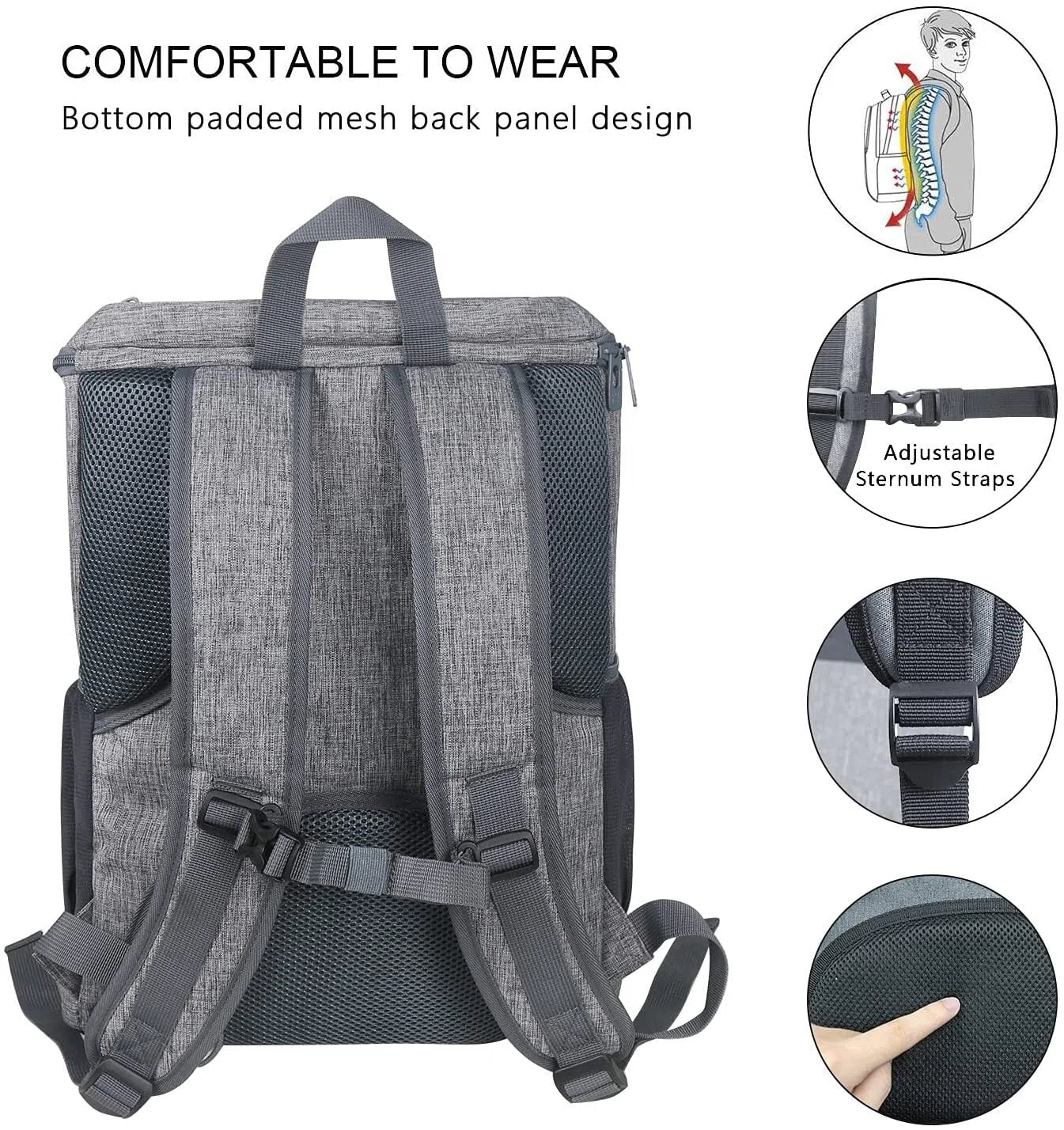 Hap Tim Backpack Cooler Insulated Waterproof Picnic Backpack 30 Can Soft Sided Grey for Beach, Camping, Hiking, Lunch (1002-G)