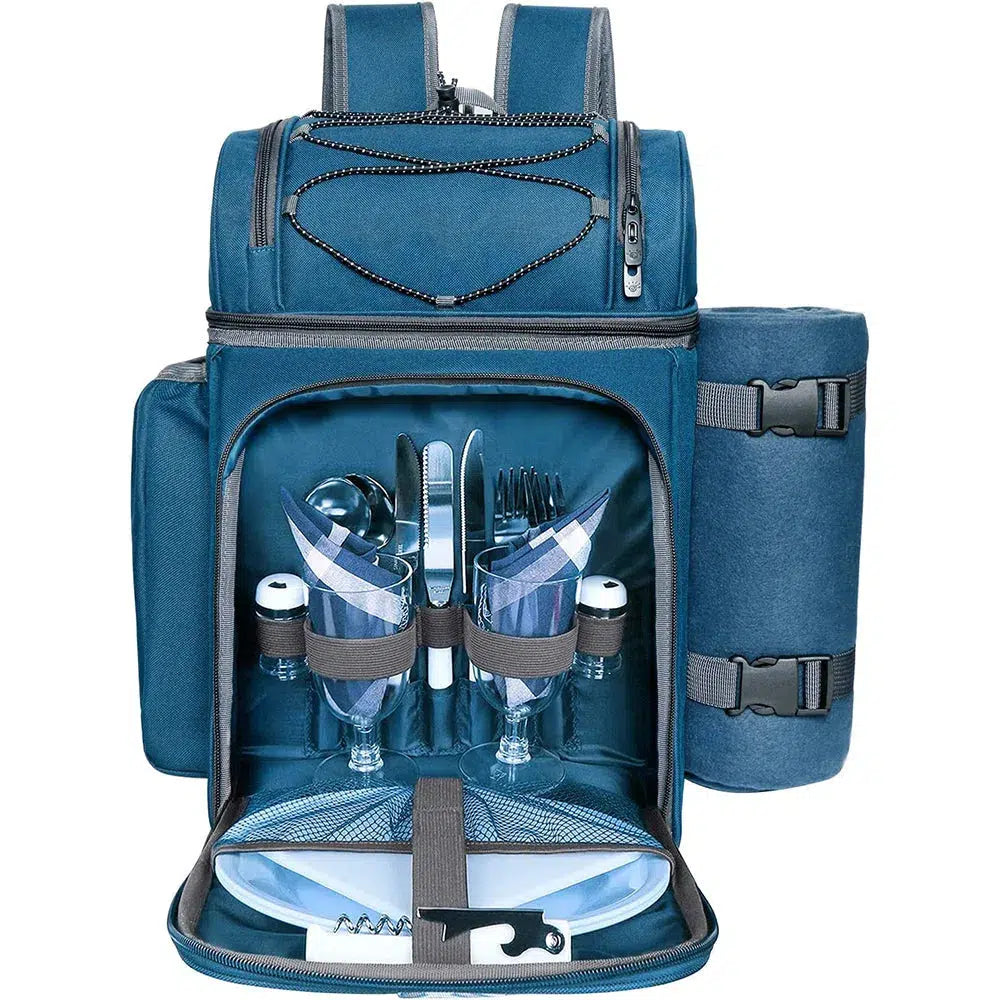 Hap Tim Picnic Basket Backpack for 2 Person with Insulated Leak Proof Cooler Compartment,Wine Holder,Fleece Blanket,Cutlery Set, Engagement Gifts, Mr and Mrs Gifts, Couples Gifts, Blue (36083-BL2)