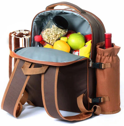 4 Person Picnic Backpack with Wine Pouch, Blanket & Cutlery Set