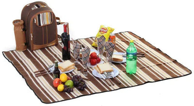 4 Person Picnic Backpack with Wine Pouch, Blanket & Cutlery Set