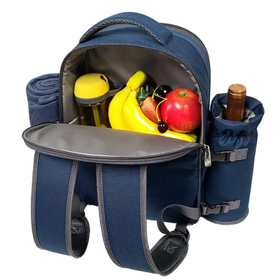 4 Person Picnic Backpack with Wine Pouch, Blanket & Cutlery Set