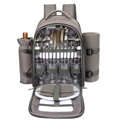 Picnic Backpack for 4 Person Gray