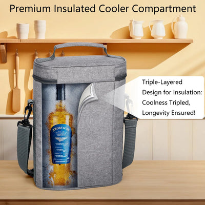 Hap Tim Wine Cooler Bag Insulated Wine Carrier Tote with Tumblers, Bamboo Cheese Borad