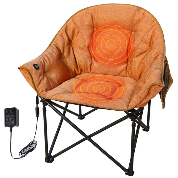Portable Heated Camping Chair with Charger, Dual Power Options