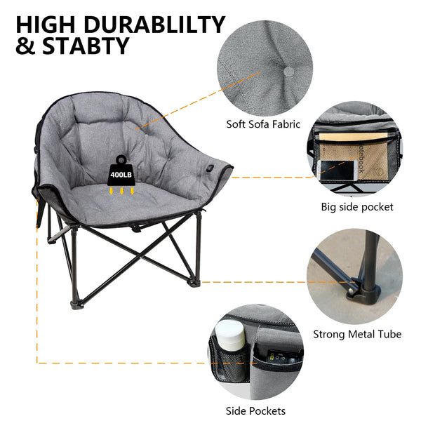 Portable Heated Camping Chair with Charger, Dual Power Options