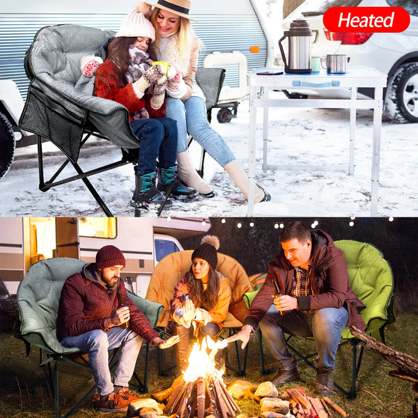Portable Heated Camping Chair with Charger, Dual Power Options