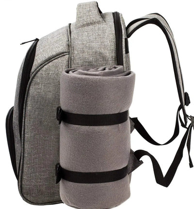 Picnic Backpack for 4 Person with Cutlery Set, Cooler Compartment, Detachable Bottle, Wine Holder, Fleece Blanket