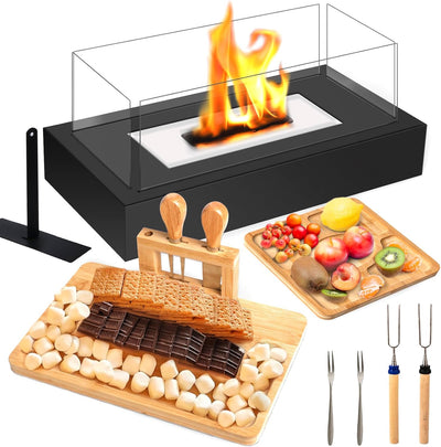 Tabletop Fire Pit - Smores Maker Kit Indoor & Outdoor with Charcuterie Boards