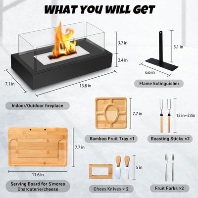 Tabletop Fire Pit - Smores Maker Kit Indoor & Outdoor with Charcuterie Boards