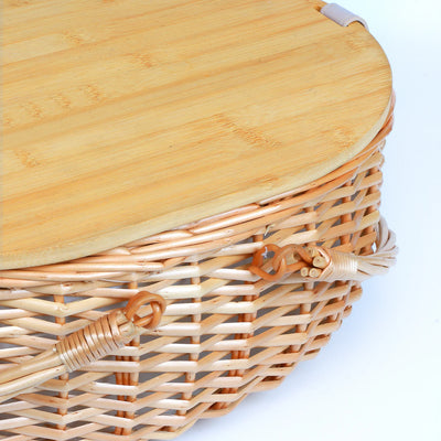 Insulated Wicker Picnic Basket Set with Lid and Picnic Blanket for Two